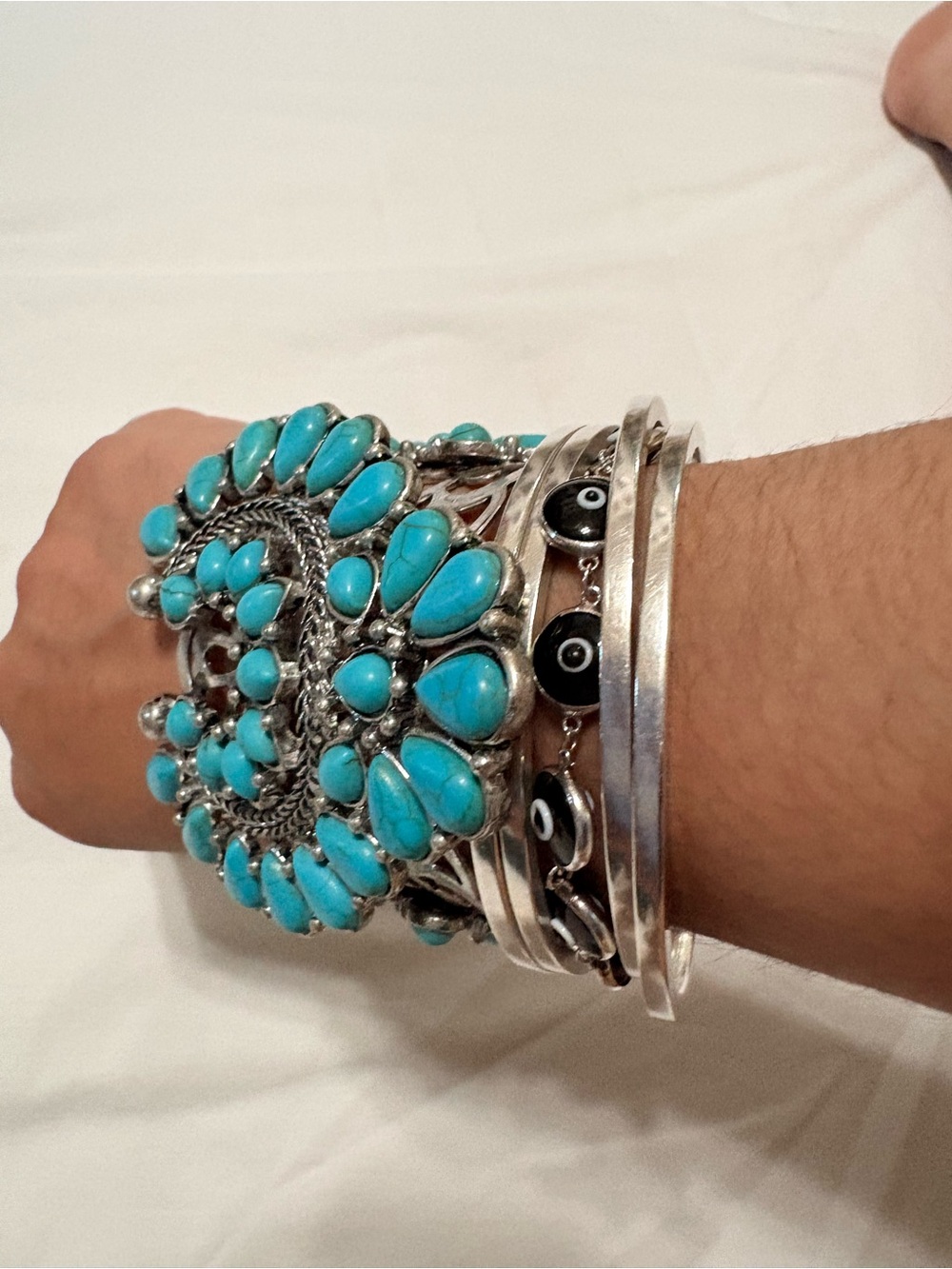Turquoise Statement Cluster Cuff Bracelet - Women Jewelry